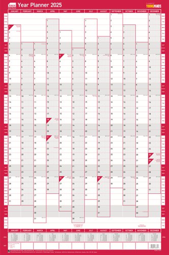 Sasco 2025 Compact Year Wall Planner 610W x 405mmH Portrait With Wet Wipe Pen & Sticker Pack Unmounted - 2410245 49685AC