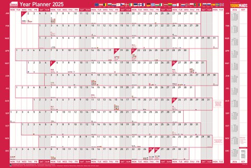 Sasco 2025 EU Year Wall Planner 915W x 610mmH With Wet Wipe Pen & Sticker Pack Board Mounted - 2410246 49692AC