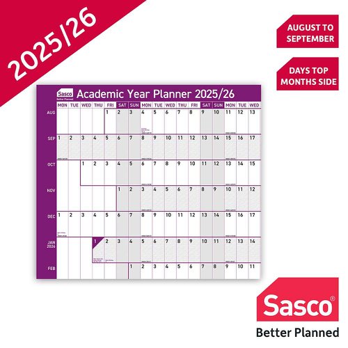 Sasco Academic Year Planner Mounted 2025-26 SY1075325 | SY10753 | ACCO Brands