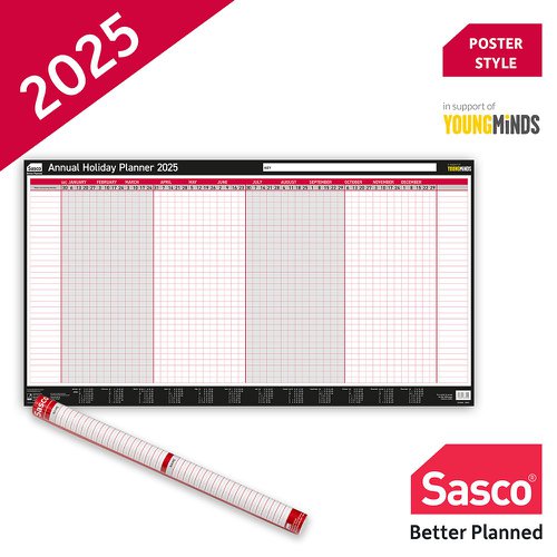 Sasco Annual Holiday Planner 2025 Unmonted Dated Planners PL1121