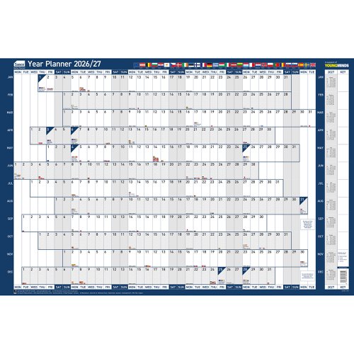 Sasco 2026 EU Year Wall Planner with wet wipe pen & sticker pack, Blue, Board Mounted - Outer carton of 10