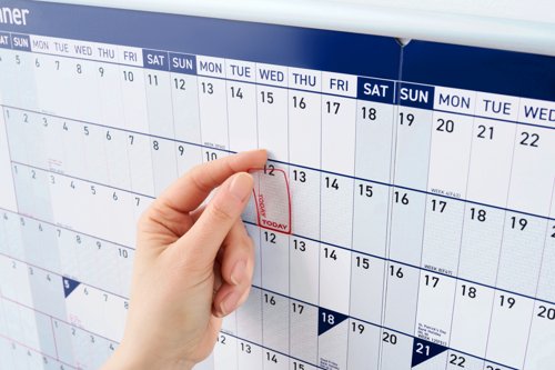 Sasco 2026 Compact Year Wall Planner Portrait with wet wipe pen & sticker pack, Blue, Poster Style - Outer carton of 10