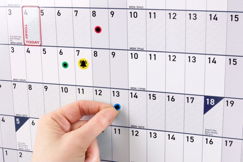Sasco 2026 Compact Year Wall Planner Portrait with wet wipe pen & sticker pack, Blue, Poster Style - Outer carton of 10