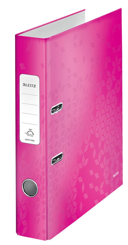 77512AC - Leitz WOW Lever Arch File Laminated Paper on Board A4 50mm Spine Width Pink Metallic (Pack 10) 10060023