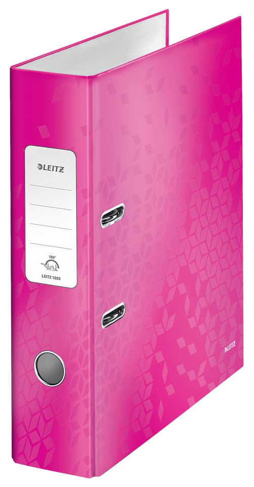 Leitz Wow 180 Lever Arch File 80mm A4 Pink (Pack of 10) 10050023