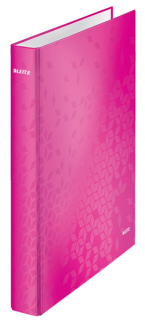 Leitz WOW Ring Binder Laminated Paper on Board 2 D-Ring A4 25mm Rings Pink (Pack 10) 42410023  | County Office Supplies