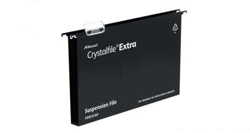 28270AC - Rexel Crystalfile Extra Foolscap Suspension File Polypropylene 30mm Black (Pack 25) 3000081