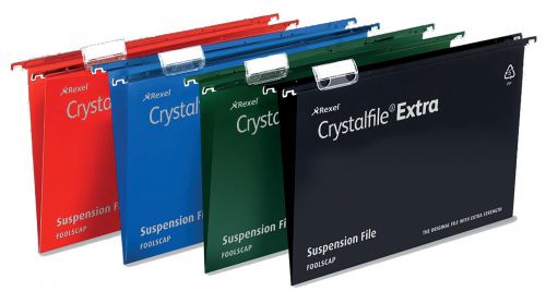 Rexel Crystalfile Extra Foolscap Suspension File Polypropylene 30mm Black (Pack 25) 3000081