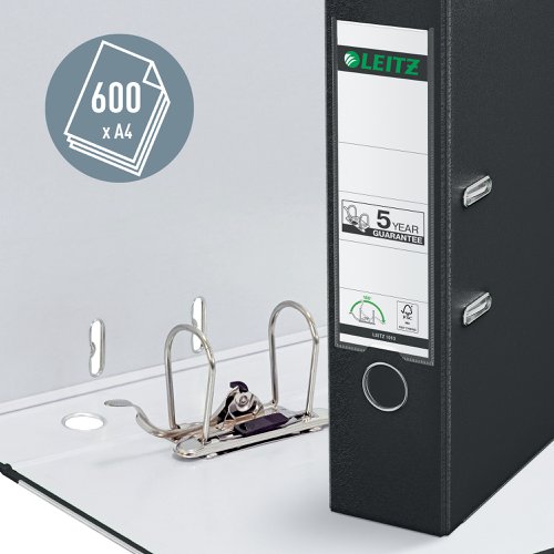 Leitz 180° Lever Arch File Plastic Patented 180° mechanism. A4, 80 mm. Black (Pack 3) 310335095 Buy online at Office 5Star or contact us Tel 01594 810081 for assistance