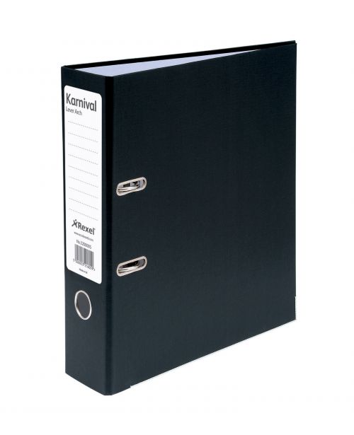 Rexel Karnival Lever Arch File Paper over Board Slotted 70mm A4 Black Ref 3200005 [Pack 10]