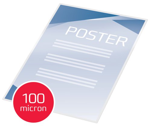 Laminating pouches are a convenient, everyday solution to protect and enhance valuable presentation pages, reference lists, product sheets, notices, photographs and certificates. 100 Micron Gloss. A3 format.  Pack size:100.