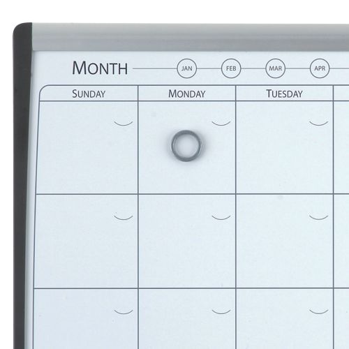 This magnetic whiteboard weekly and monthly planner and cork notice board section is the perfect solution for planning activities and pinning reminders. With a distinct silver and black arched frame this memo board fits seamlessly into any home office or home environment. Wall mountable with adhesive pads. Supplied with a whiteboard pen and whiteboard magnets. Size: 585x430mm.