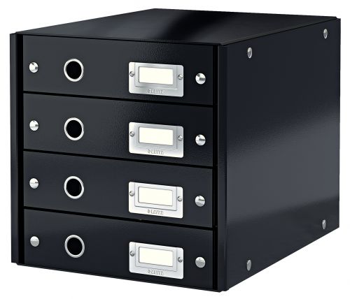 Leitz WOW Click & Store Drawer Cabinet (4 drawers). With thumbholes and label holders. For A4 formats. Black.