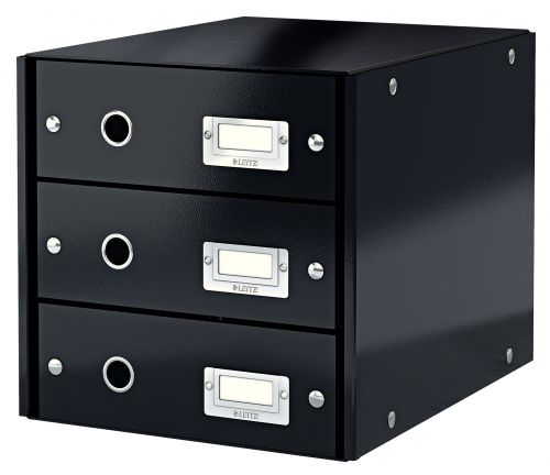 Leitz WOW Click & Store Drawer Cabinet (3 drawers).  With thumbholes and label holders. For A4 formats. Black.