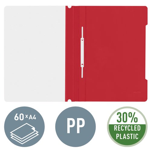 Leitz Standard Plastic Data Files 30% pre-consumer recycled plastic Red, Front Flat Bar Mechanism A4 Red - Outer carton of 25