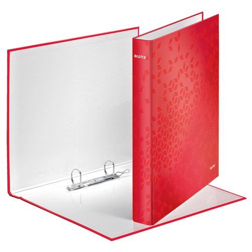 LZ62052 | From the vibrant Leitz WOW range, this eye-catching ring binder in vibrant WOW colours with dual colour effect. Glossy, high quality laminated look. The binder features a standard 2 D-ring mechanism with a 25mm capacity for filing up to 230 sheets of A4 80gsm paper. The A4 plus size helps to keep contents protected, with each binder measuring W40 x D275 x H318mm. Ideal for colour coordinated filing. Pack contains 10 red ring binders.