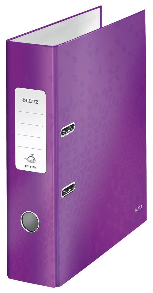 Leitz 180 WOW Lever Arch File Laminated Paper on Board A4 80mm Spine Width Purple (Pack 10) 10050062