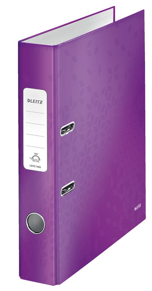 Leitz 180 WOW Lever Arch File Laminated Paper on Board A4 50mm Spine Width Purple (Pack 10) 10060062 Lever Arch Files 77533AC