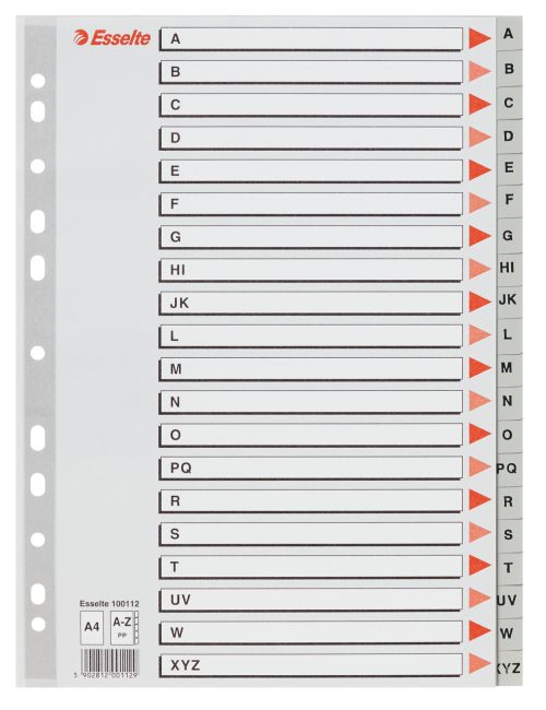 Esselte Polypropylene A-Z Indices A4 - Grey - Outer carton of 10