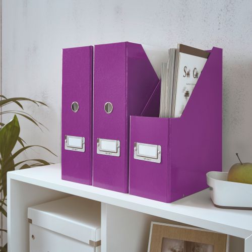 Magazine file with label holder for indexing on the back and front. Collapsible for space saving storage when not in use. Made of strong, premium cardboard. Laminated surface for a better and long-lasting protection. This contemporary design looks great in any office and at home.