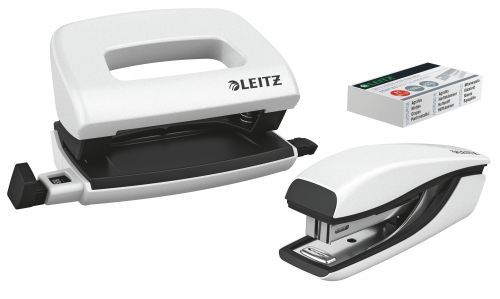 Leitz NeXXt WOW Mini Stapler and Hole Punch Set. 10 sheets. Handy mini version. Includes staples, in blister pack. White