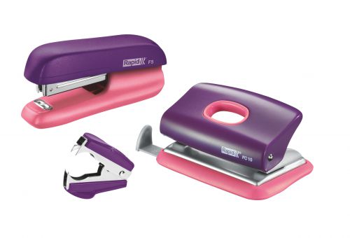 Rapid Mini F5 Stapler and Punch Set - Purple/Apricot