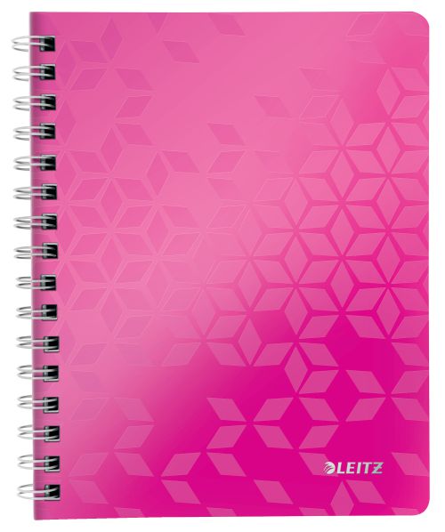 Leitz WOW Notebook A5 ruled; wirebound with Polypropylene cover 80 sheets. Pink - Outer carton of 6