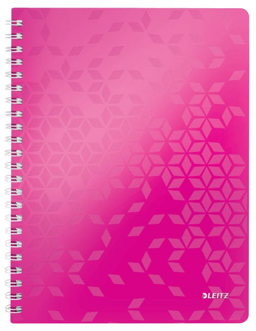 Leitz WOW Notebook A4 ruled; wirebound with Polypropylene cover 80 sheets. Pink - Outer carton of 6
