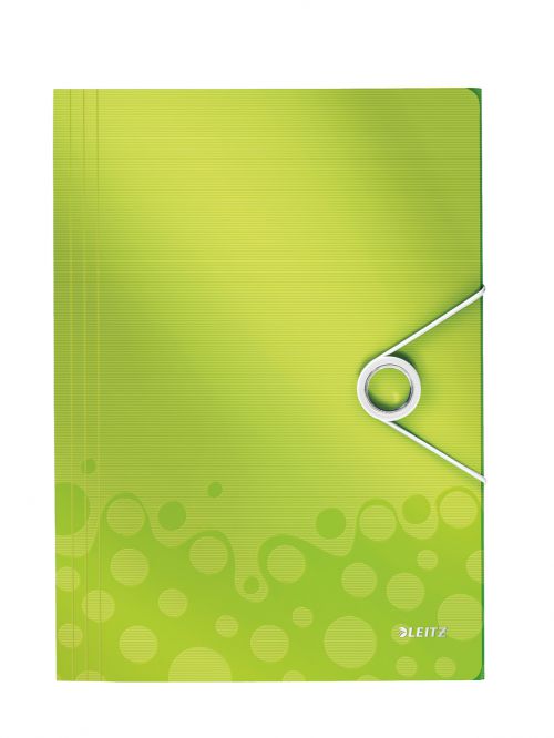 Leitz WOW 3 Flap Folder A4 Polypropylene 150 Sheet Capacity Green Metallic