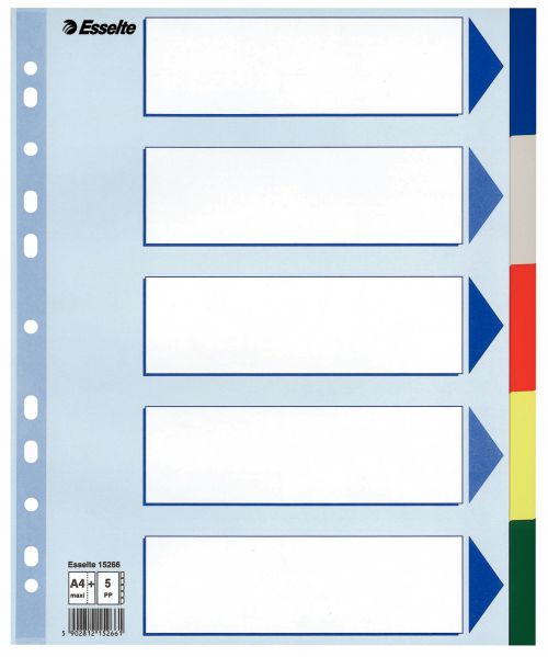 Esselte Divider A4+ Maxi Polypropylene 5 Tabs Multicolour - Outer carton of 20