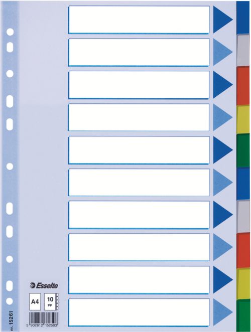 Esselte Divider A4 Polypropylene 10 Tabs Multicolour - Outer carton of 10