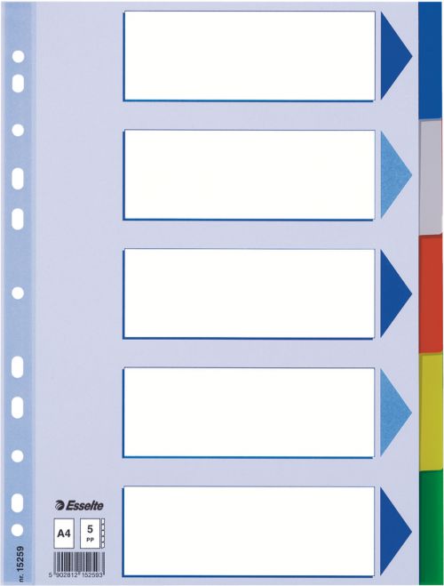 Esselte Divider A4 Polypropylene 5 Tabs Multicolour - Outer carton of 20
