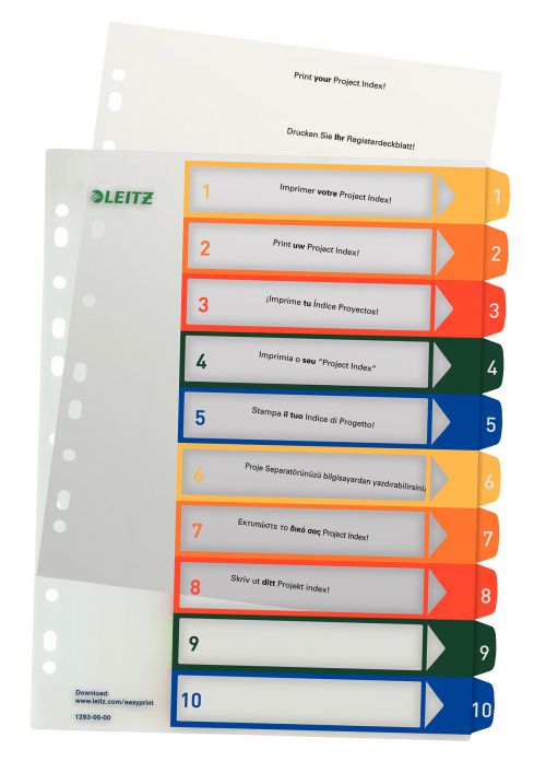 Leitz Printable Dividers, 1 to 10, A4+, Multicolour - Outer carton of 10