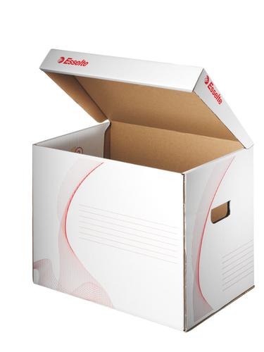 Esselte Standard Storage and Transportation Box Medium, top opening, integrated lid, White - Outer carton of 10