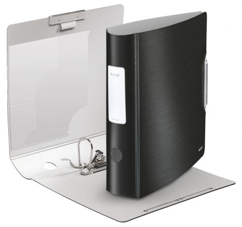 77575AC | Innovative and distinctive lever arch file with a soft brushed finish and in a sophisticated range of colours - arctic white, garnet red, celadon green, titan blue and satin black – complementing silver frame. Lightweight material and ergonomic design for easy handling of documents on the move and in the office.