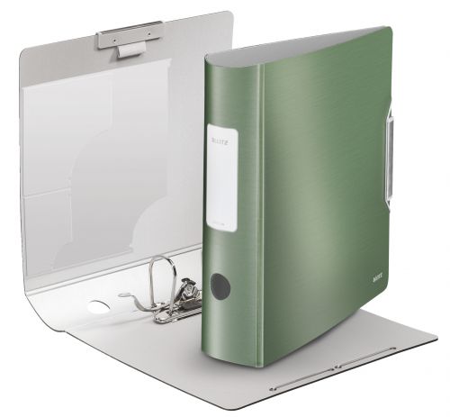 77561AC | Innovative and distinctive lever arch file with a soft brushed finish and in a sophisticated range of colours - arctic white, garnet red, celadon green, titan blue and satin black – complementing silver frame. Lightweight material and ergonomic design for easy handling of documents on the move and in the office.