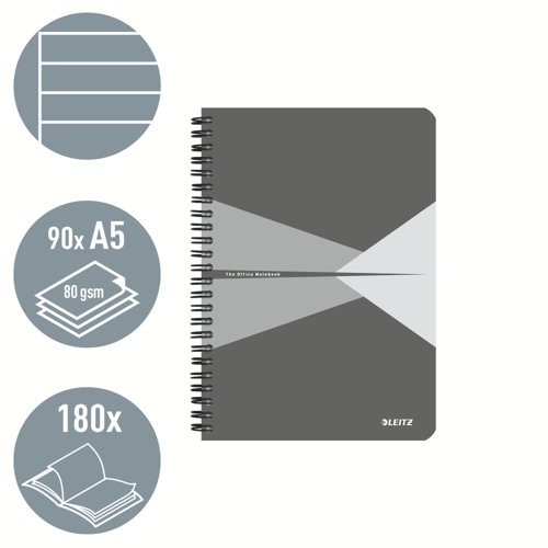 Leitz Notebook Office PP A5 Ruled Grey - Outer Carton of 5