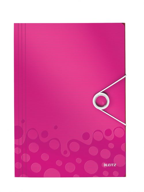 Leitz WOW 3 Flap Folder A4 Polypropylene 150 Sheet Capacity Pink Metallic - Outer carton of 10