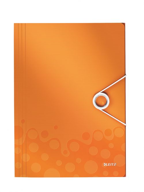 Leitz WOW 3 Flap Folder A4 Polypropylene 150 Sheet Capacity Orange Metallic