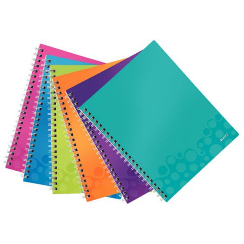 Leitz WOW Notebook A4 ruled, wirebound with Polypropylene cover 80 sheets. Assorted - Outer carton of 6