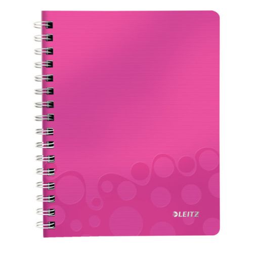 Leitz WOW Notebook A5 ruled, wirebound with Polypropylene cover 80 sheets. Pink - Outer carton of 6