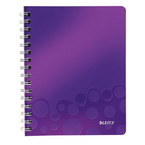 Leitz WOW Notebook A5 ruled, wirebound with Polypropylene cover 80 sheets. Purple - Outer carton of 6
