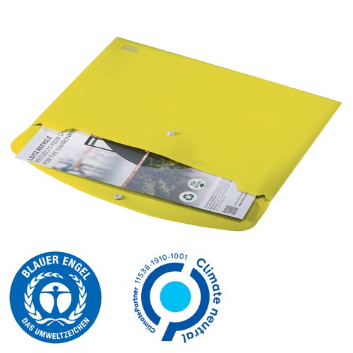 41227AC - Leitz Recycle Polypropylene Document Wallet With Push Button Closure Yellow 46780015