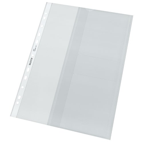Leitz Pocket with CD sleeve A4 Clear, extra strong 0.13mm 30% pre-consumer recycled plastic PP sleeve, for 2 CDs (1 bag of 5) - Outer carton of 20