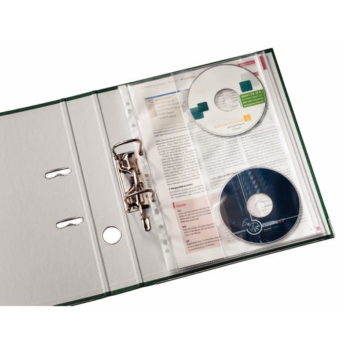 Leitz Pocket with CD sleeve A4 Clear, extra strong 0.13mm 30% pre-consumer recycled plastic PP sleeve, for 2 CDs (1 bag of 5) - Outer carton of 20