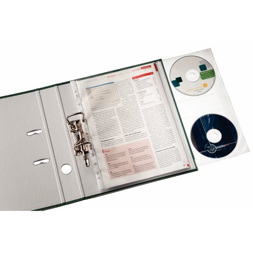 Leitz Pocket with CD sleeve A4 Clear, extra strong 0.13mm 30% pre-consumer recycled plastic PP sleeve, for 2 CDs (1 bag of 5) - Outer carton of 20
