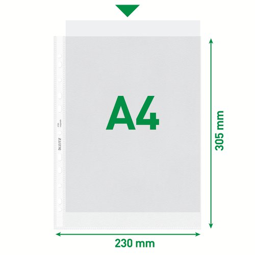 Leitz High Quality Pocket Embossed, clear, 0.09 mm 30% pre-consumer recycled PP. A4. Clear (Pack 100) - Outer carton of 5