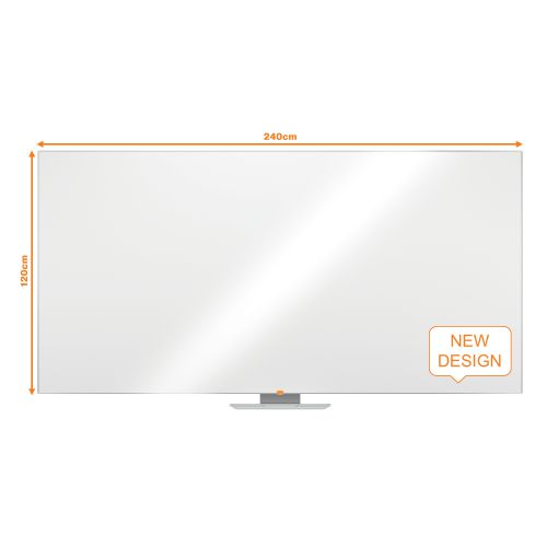 This Nobo Melamine Whiteboard features a standard melamine surface suitable for light use in meeting rooms, training rooms, staff rooms and more. The board also features a durable aluminium frame with a handy, removable pen tray. This pack contains 1 board measuring 2400 x 1200mm, with wall fixings included.