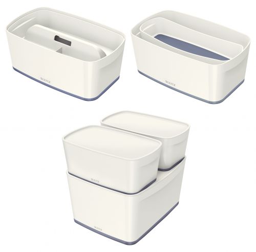 11858AC - Leitz MyBox WOW Storage Box Small with Lid White/Grey 52294001