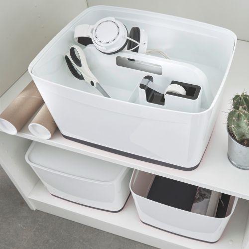 The Leitz MyBox modular storage system lends a unique style to your home or office. The organiser tray is sturdy and made of premium quality material in a glossy finish. Compatible with Leitz MyBox Small. The food safe modular system allows for optimal content management solutions. Can also be used without box.